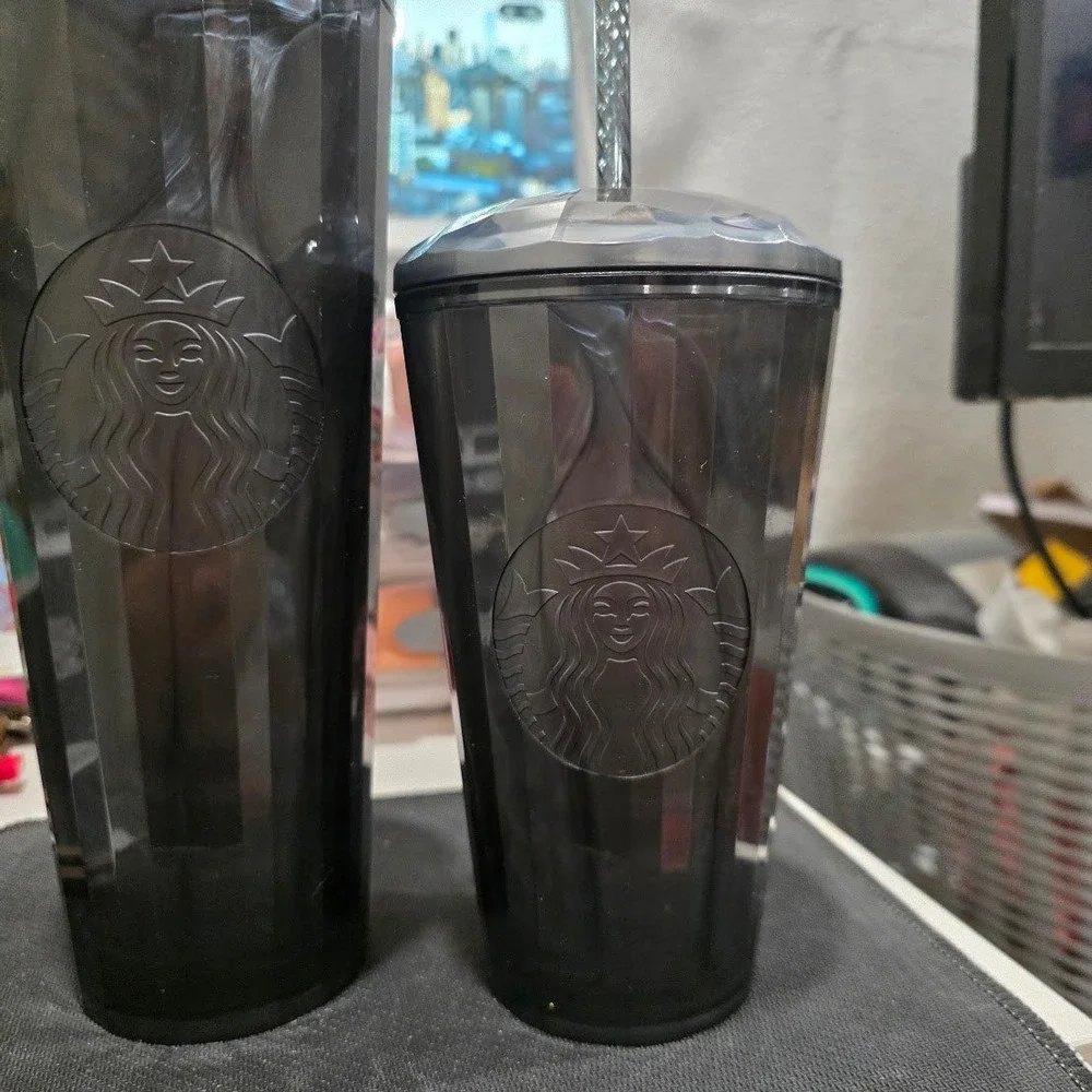 Starbucks Black Faceted Tumbler Set Mom and Me 24oz 16oz Venti Grande Cold Cup